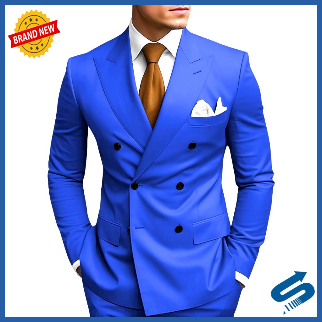 Slim Fit Double Breasted Suit Blazer Pants Set Wedding Prom Formal